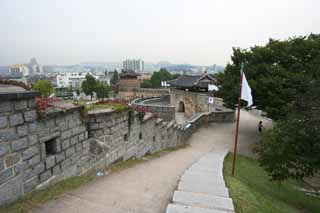 fotografia, materiale, libero il panorama, dipinga, fotografia di scorta,Un sinter cancello dell'ovest, castello, bandiera, mattone, muro di castello