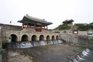 photo,material,free,landscape,picture,stock photo,Creative Commons,Sinter rainbow gate and BangWhaSuRyuJung, castle, river, brick, castle wall