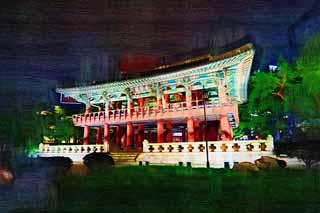illust, materiale, libero panorama, ritratto dipinto, matita di colore disegna a pastello, disegnando,Poshinkaku, Buddismo, torre di campana, Jongno, Jonggak