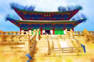 illust, matire, libre, paysage, image, le tableau, crayon de la couleur, colorie, en tirant,Kunjongjon de Kyng-bokkung, btiment en bois, patrimoine de l'humanit, Confucianisme, Beaucoup de parcelles appellent