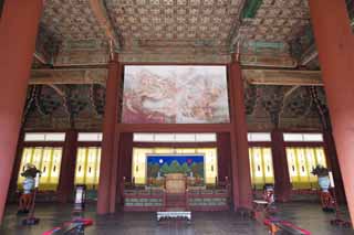 photo,material,free,landscape,picture,stock photo,Creative Commons,An Emperor's chair of Kyng-bokkung, wooden building, world heritage, King, cushion