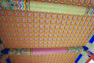 photo, la matire, libre, amnage, dcrivez, photo de la rserve,Une image de plafond de Kyng-bokkung, image de plafond, Rouge, treillis, patrimoine de l'humanit