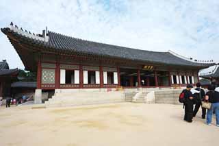 Foto, materieel, vrij, landschap, schilderstuk, bevoorraden foto,Gangnyeongjeonof Kyng-bokkung, Van hout gebouw, Wereld heritage, Confucianism, Vele trant kavelt