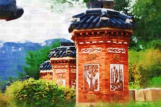 illustration,material,free,landscape,picture,painting,color pencil,crayon,drawing,Tmisan chimney , heating institution, world heritage, Korean stove, Hypocaust