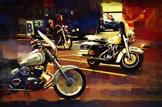 illust, matire, libre, paysage, image, le tableau, crayon de la couleur, colorie, en tirant,Une motocyclette de la police blanche corenne, La police, Police de la circulation, Patrouille, Le contrle