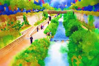 illustration,material,free,landscape,picture,painting,color pencil,crayon,drawing,Crystal rill River, Crystal rill River, building, city, waterside