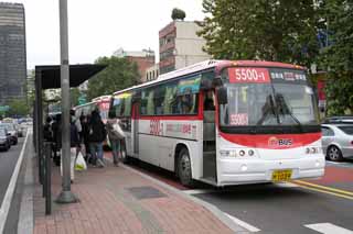 fotografia, materiale, libero il panorama, dipinga, fotografia di scorta,Un autobus di percorso di instradamento di Seoul, autobus, passeggero, fermata, Partenza