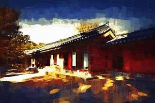 illustration,material,free,landscape,picture,painting,color pencil,crayon,drawing,The incense size agency of the ancestral mausoleum of the Imperial Family, Jongmyo Shrine, Religious service, , gift of thanks