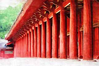 illustration,material,free,landscape,picture,painting,color pencil,crayon,drawing,The row of pillars of Tadashi, Jongmyo Shrine, Religious service, First Emperor, the Imperial Ancestral Temple 