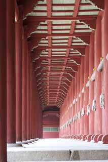 fotografia, material, livra, ajardine, imagine, proveja fotografia,A fila de pilares de Tadashi, Santurio de Jongmyo, Religiosos consertam, Primeiro o imperador, o Templo Ancestral Imperial