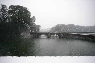 fotografia, materiale, libero il panorama, dipinga, fotografia di scorta,Doppio ponte di neve, Fossato, Palazzo, Guardia imperiale, Nevicata