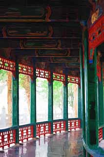 illust, material, livram, paisagem, quadro, pintura, lpis de cor, creiom, puxando,Summer Palace longo corredor, Decorao, Liang, Borre pinturas, Green