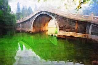 illust, materiell, befreit, Landschaft, Bild, Gemlde, Farbbleistift, Wachsmalstift, Zeichnung,,Sommerpalast und die Hlfte der Brcke Wand, Steinigen Sie Treppe, Treppe, Ishibashi, Hlfte-Brckenmauer