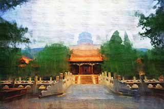illustration,material,free,landscape,picture,painting,color pencil,crayon,drawing,Summer Palace cloud of exhaust buttocks, Decoration, Ishibashi, Zhu coating, Mizuhashi Kon