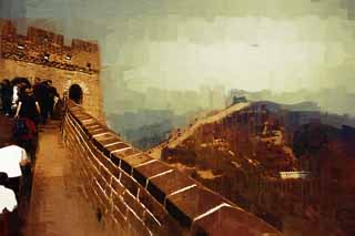 illust, materiell, befreit, Landschaft, Bild, Gemlde, Farbbleistift, Wachsmalstift, Zeichnung,,Great Wall, Mauern, Lou-Burg, Xiongnu, Kaiser Guangwu von Han