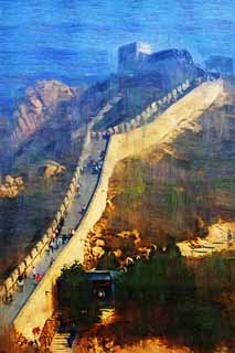 illustration,material,free,landscape,picture,painting,color pencil,crayon,drawing,Great Wall, Walls, Lou Castle, Xiongnu, Emperor Guangwu of Han