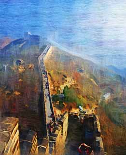 illust, matire, libre, paysage, image, le tableau, crayon de la couleur, colorie, en tirant,Grande Muraille, Murs, Chteau Lou, Xiongnu, Empereur Guangwu de Han