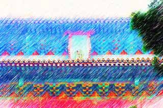 illust, matire, libre, paysage, image, le tableau, crayon de la couleur, colorie, en tirant,Lou constante Ming Ling, Couche Zhu, Mur, Monument de pierre, Hritage Mondial