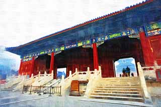 illust, matire, libre, paysage, image, le tableau, crayon de la couleur, colorie, en tirant,Temple of Heaven's Gate, Chemin de l'empereur, , PORTE, Escalier de pierre