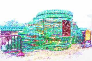 illust, matire, libre, paysage, image, le tableau, crayon de la couleur, colorie, en tirant,Le Temple du Ciel racteur, Brique, Green, Festival, Prire