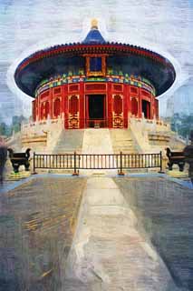 illust, materiell, befreit, Landschaft, Bild, Gemlde, Farbbleistift, Wachsmalstift, Zeichnung,,Herrscher und der Temple of Heaven, , Hchst Schatz, Ding, Gebet