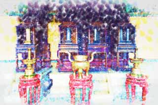 illust, materiell, befreit, Landschaft, Bild, Gemlde, Farbbleistift, Wachsmalstift, Zeichnung,,Temple of Heaven Vorfahren Tabletten, Schrein, Kerzenhalter, Ding, Gebet