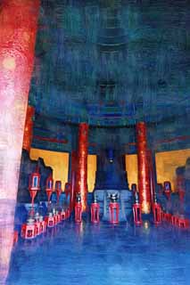 illust, materiell, befreit, Landschaft, Bild, Gemlde, Farbbleistift, Wachsmalstift, Zeichnung,,Herrscher und der Temple of Heaven, Angestammte Tablette, Pfeiler, Volle Farbe, Gebet