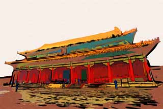 illustration,material,free,landscape,picture,painting,color pencil,crayon,drawing,Forbidden City Kazu Yasushi buttocks, The wooden building, , Imperial examination, Zhu coating