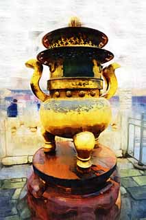 illustration,material,free,landscape,picture,painting,color pencil,crayon,drawing,Forbidden City censer, Three feet, Censer, , World Heritage
