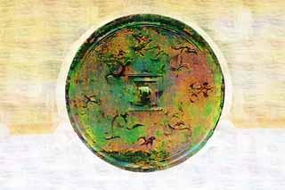 illustration,material,free,landscape,picture,painting,color pencil,crayon,drawing,China's ancient mirror, Mirror, , Yin Yang thought, Bronze mirror