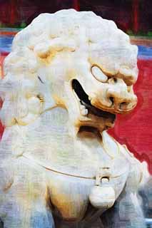 illust, matire, libre, paysage, image, le tableau, crayon de la couleur, colorie, en tirant,Tiananmen Stone, Lion, Foo, Cloche, Canin