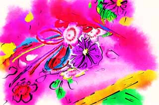 Illust, materieel, vrij, landschap, schilderstuk, schilderstuk, kleuren potlood, crayon, werkje,Mouw van Shichi-Go-San, Furisode, Kimono, Maak, Meisje