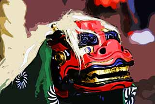 illust, matire, libre, paysage, image, le tableau, crayon de la couleur, colorie, en tirant,Lion danse, Nouvelle anne, SHISHIMAI, Culture traditionnelle, Danse