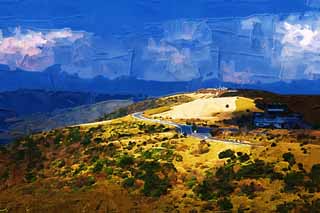 illust,tela,gratis,paisaje,fotografa,idea,pintura,Lpiz de color,dibujo,Izu Skyline, Highway, Asfalto, Perodo de estancamiento, Ridgeline