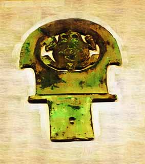 illust, materiale, libero panorama, ritratto dipinto, matita di colore disegna a pastello, disegnando,Pugnale-ascia con Frog Design, Bronzo, Persone antiche, Arma, Storia