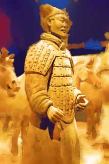 illust, matire, libre, paysage, image, le tableau, crayon de la couleur, colorie, en tirant,Terracotta Warrior, Guerriers de la terre cuite, Gens anciens, Tombe, Hritage Mondial