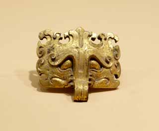 fotografia, material, livra, ajardine, imagine, proveja fotografia,O bronze dourado Ring-titular Mscara, Jia, China antiga, Face, Padres