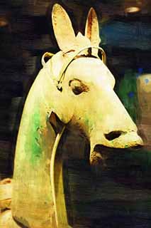 illust, materiale, libero panorama, ritratto dipinto, matita di colore disegna a pastello, disegnando,Cavallo di bronzo, Vasellame antico, Bronzi statua, Veicoli, Cavallo
