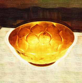 illustration,material,free,landscape,picture,painting,color pencil,crayon,drawing,Gold Bowl with Design of Lotus Petals and Mandarin Ducks, Toreutics, Ancient China, Jewelry, Tableware