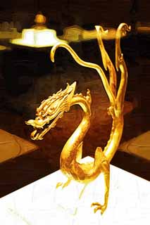 illust, material, livram, paisagem, quadro, pintura, lpis de cor, creiom, puxando,Dragon bronze dourado com ncleo de ferro, Drago, China antiga, , Lenda