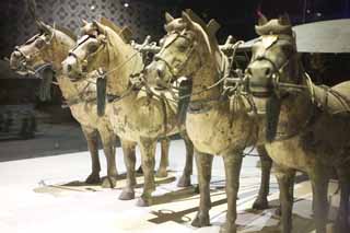 Foto, materiell, befreit, Landschaft, Bild, hat Foto auf Lager,Bronze Chariot und Pferde im Mausoleum des ersten Kaisers Qin, Von Pferden gezogenes Kupfer, Alte Leute, Gruft, Welterbe