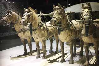 Foto, materieel, vrij, landschap, schilderstuk, bevoorraden foto,Brons Chariot en Paarden in Mausoleum van de eerste keizer Qin, Paard-gehoosde smeris, Oeroud volk, Groeve, Wereld Heritage