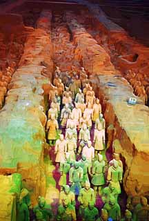 illust, matire, libre, paysage, image, le tableau, crayon de la couleur, colorie, en tirant,Terracotta Warriors dans des fosses no.1, Guerriers de la terre cuite, Gens anciens, Tombe, Hritage Mondial