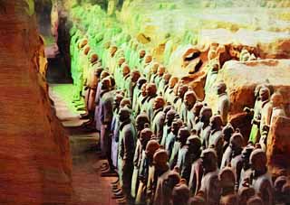 illustration,material,free,landscape,picture,painting,color pencil,crayon,drawing,Terracotta Warriors in Pit No.1, Terra Cotta Warriors, Ancient people, Tomb, World Heritage