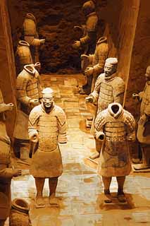 illustration,material,free,landscape,picture,painting,color pencil,crayon,drawing,Terracotta Warriors in Pit No.3, Terra Cotta Warriors, Ancient people, Tomb, World Heritage