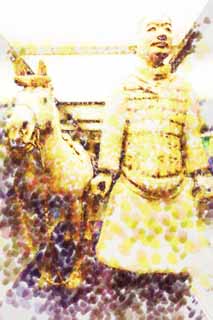 illust, materiale, libero panorama, ritratto dipinto, matita di colore disegna a pastello, disegnando,Esercito cavalleria cavallo, Guerrieri di cotta di terra, Persone antiche, Tomba, Eredit di Mondo