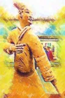 illustration,material,free,landscape,picture,painting,color pencil,crayon,drawing,Warriors standing, Terra Cotta Warriors, Ancient people, Tomb, World Heritage