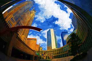 illustration,material,free,landscape,picture,painting,color pencil,crayon,drawing,Tokyo Metropolitan Government, High-rise, Subcenter, Tokyo Metropolitan Government, Building