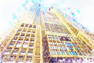 illust, materiell, befreit, Landschaft, Bild, Gemlde, Farbbleistift, Wachsmalstift, Zeichnung,,Tokyo Metropolitan Government, Hochhaus, Subcenter, Tokyo weltstdtische Regierung, Gebude