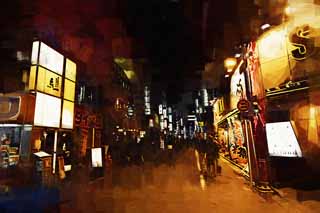 illust, matire, libre, paysage, image, le tableau, crayon de la couleur, colorie, en tirant,Shinjuku de nuit, Pachinko, Alle, Signe, Non